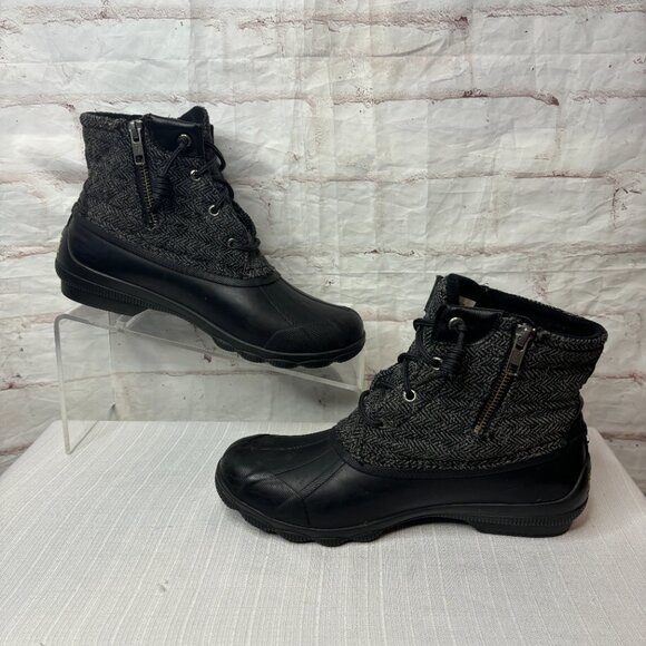 Sperry Women's 7.5 Black Grey Herringbone Syren Gulf Ankle Duck Boots - Picture 5 of 9